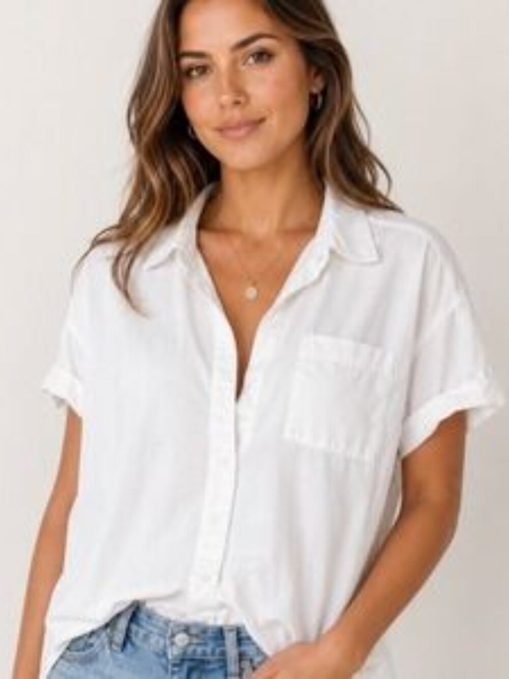 NWT Lola River Short Sleeve White Button-down Shirt Size M